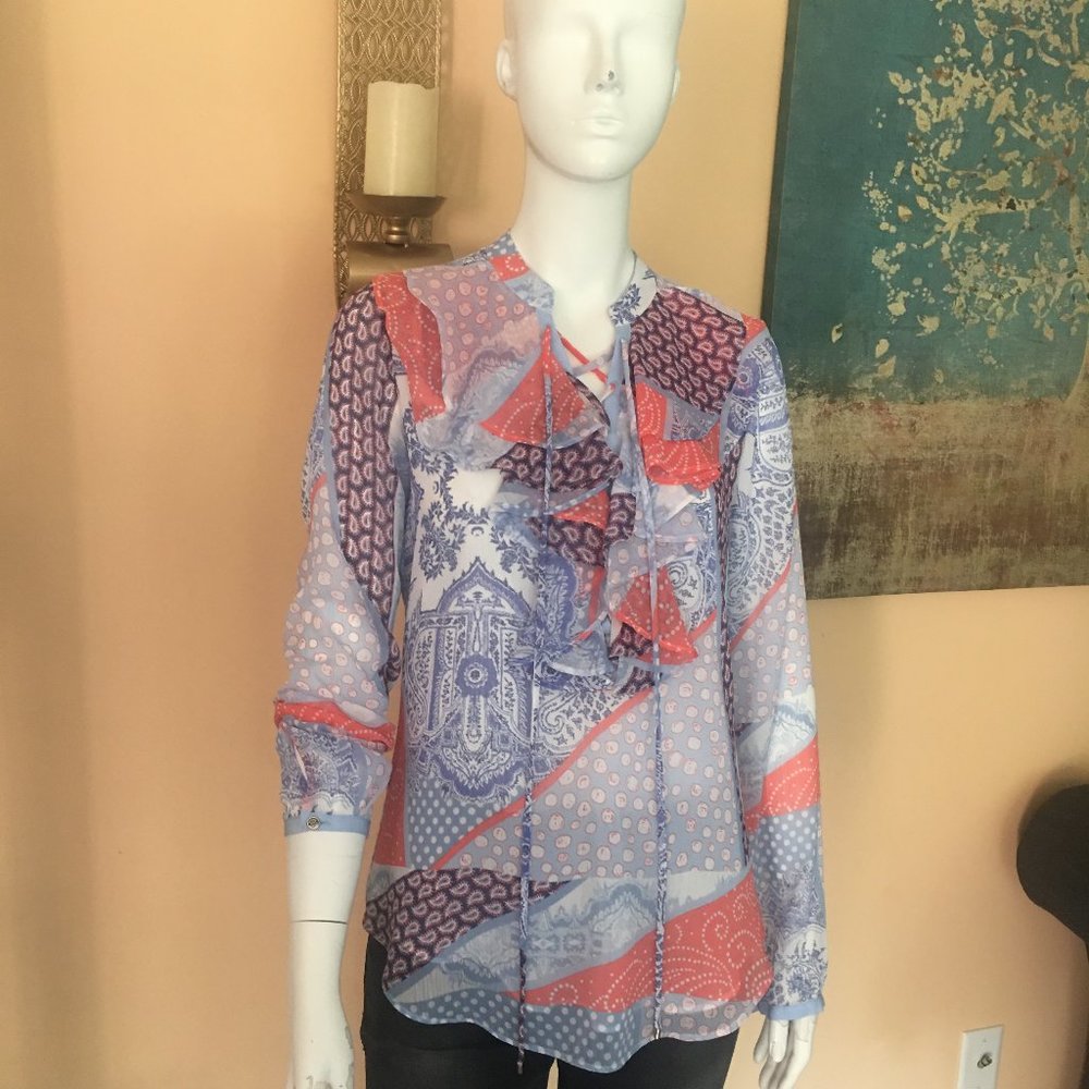 Tommy Hilfiger Womens Pattern Ruffle Blouse sizeXS